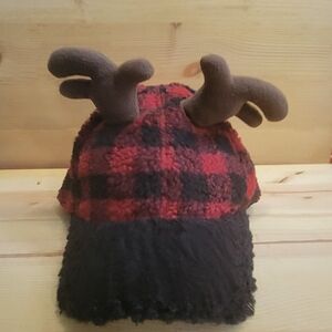 Holiday Time Christmas Plaid Antler hat Cap Reindeer